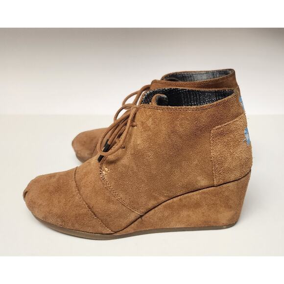 TOMS Women's Brown Wedge Lace Up Sneakers Ankle Boots Size 9.5 - Picture 1 of 9